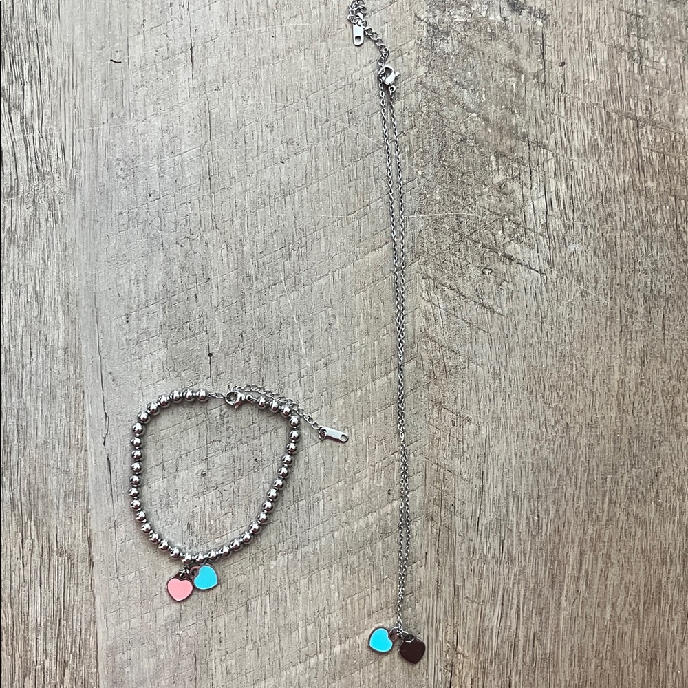 Silver Heart Charm Jewelry Set